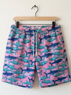 NWT Maamgic Boys Shark Print Swim Trunks Size 14/16 Pink Blue Green